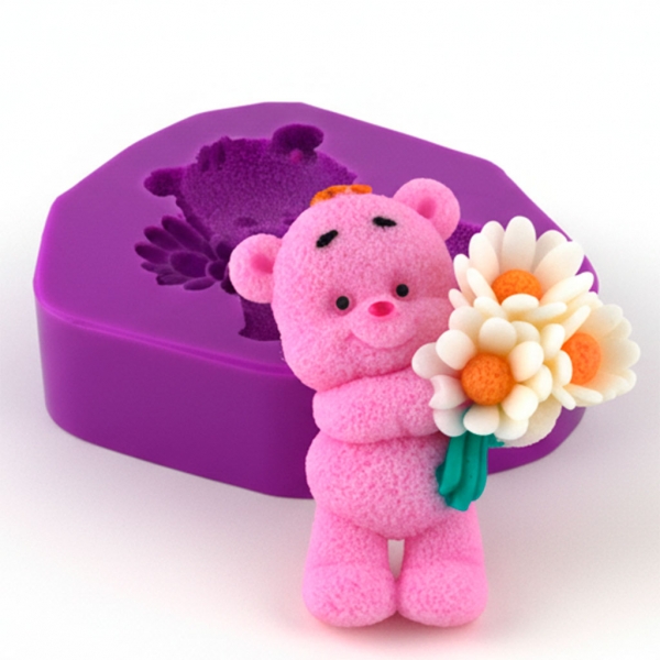 Мишка с ромашками 29 г силиконовая форма 2D