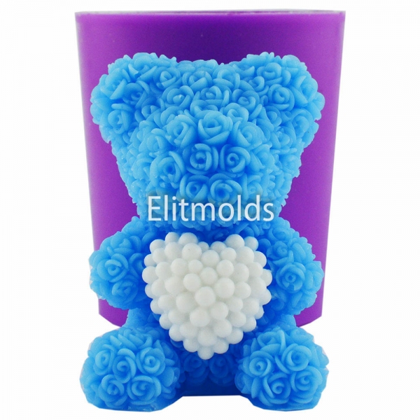 Bear in roses with a pearl heart 3d silicone mold